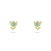 Shiny Zircon Earing Golden With a flower design 925 Sterling Silver