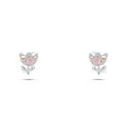 Shiny zircon And pearl Earring Tulip flower design 925 Sterling Silver