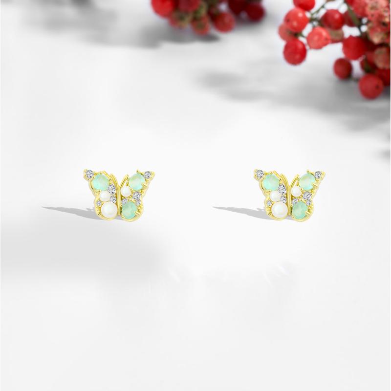 حلق فضه عيار 925 بتصميم انيق شكل فراشه مطلي ذهب