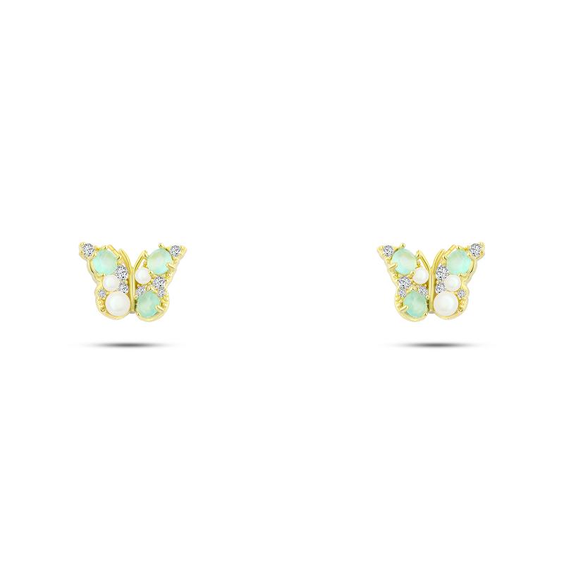 حلق فضه عيار 925 بتصميم انيق شكل فراشه مطلي ذهب