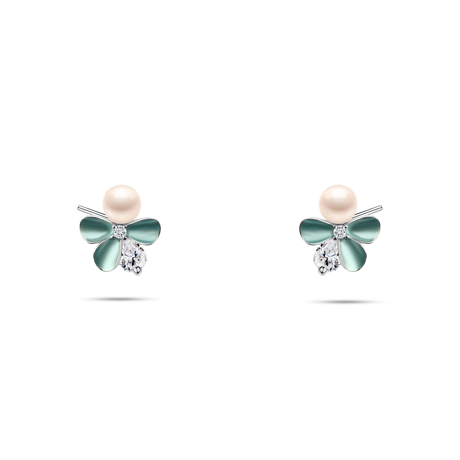 حلق فضة وردة فيروزي ولؤلي – عيار 925