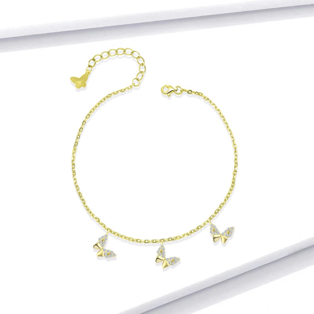 Shiny zircon Bracelet three butterfly design 925 Sterling Silver