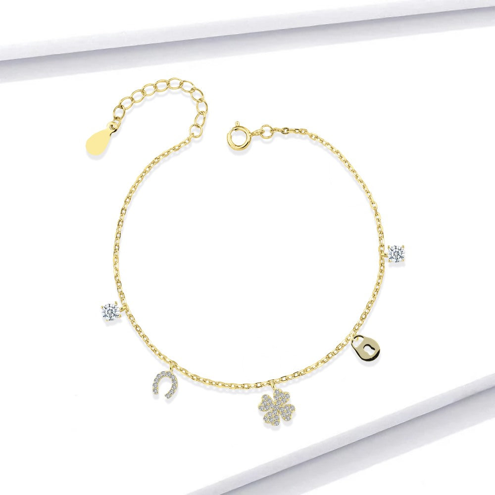 Shiny zircon Golden Bracelet pendant design 925 Sterling Silver