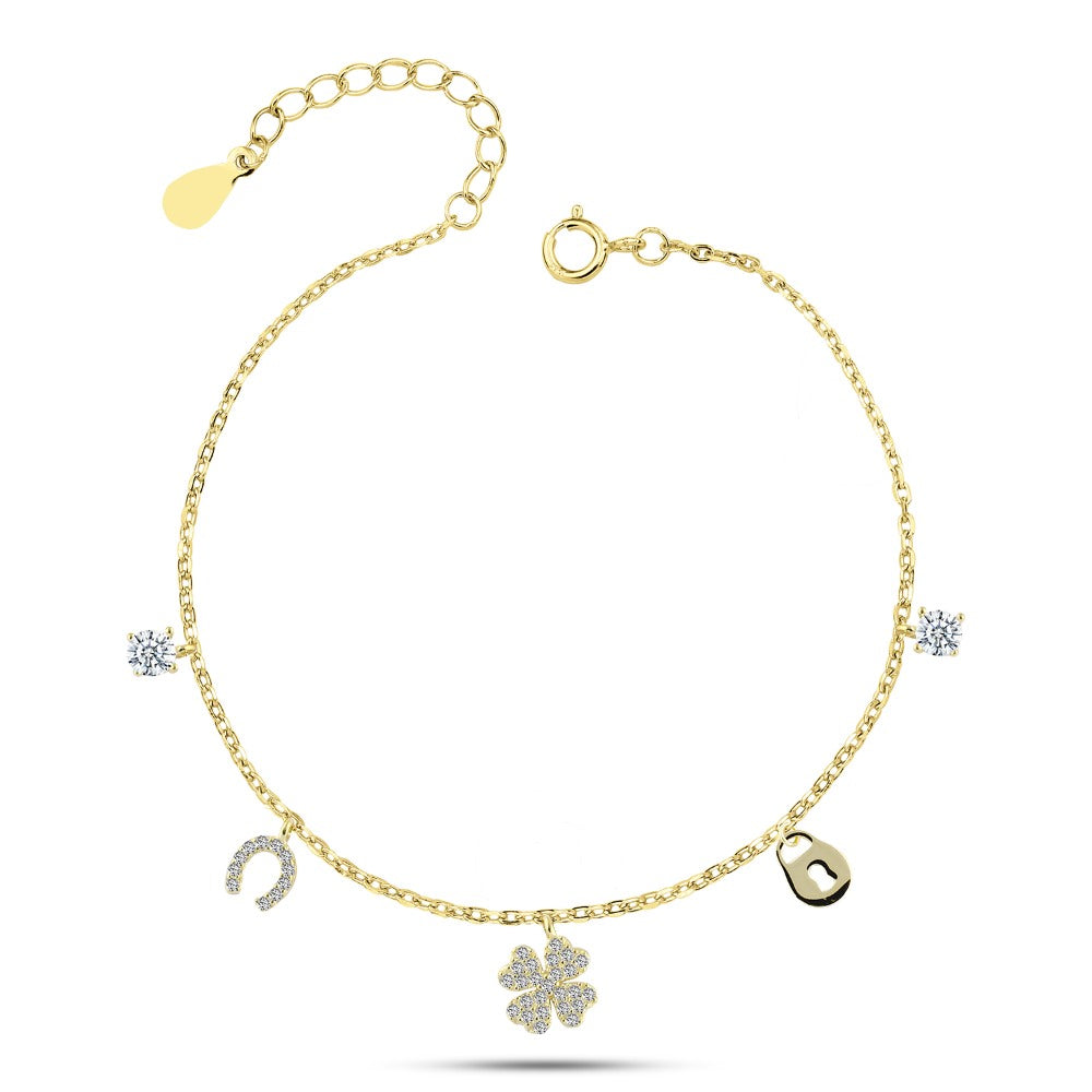 Shiny zircon Golden Bracelet pendant design 925 Sterling Silver