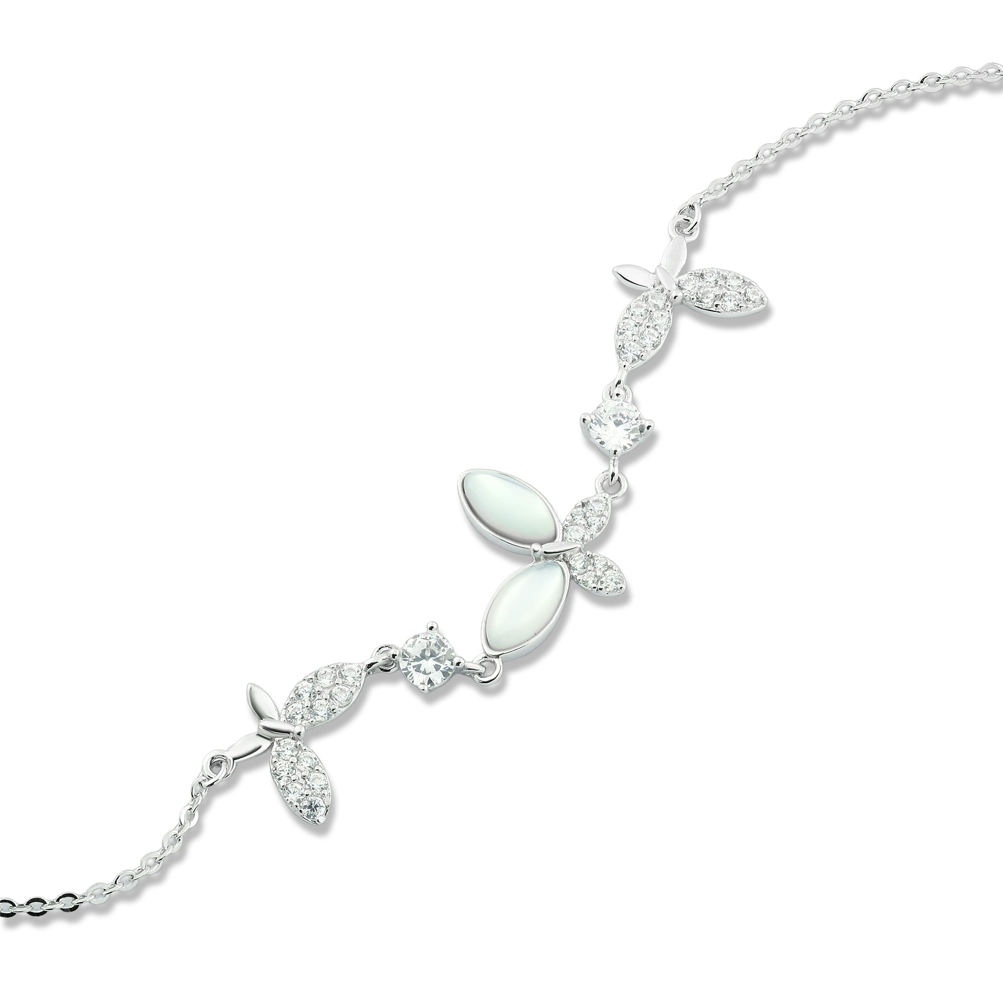 إنسيال فضة عيار 925 بتصميم فراشات وفصوص لامعة