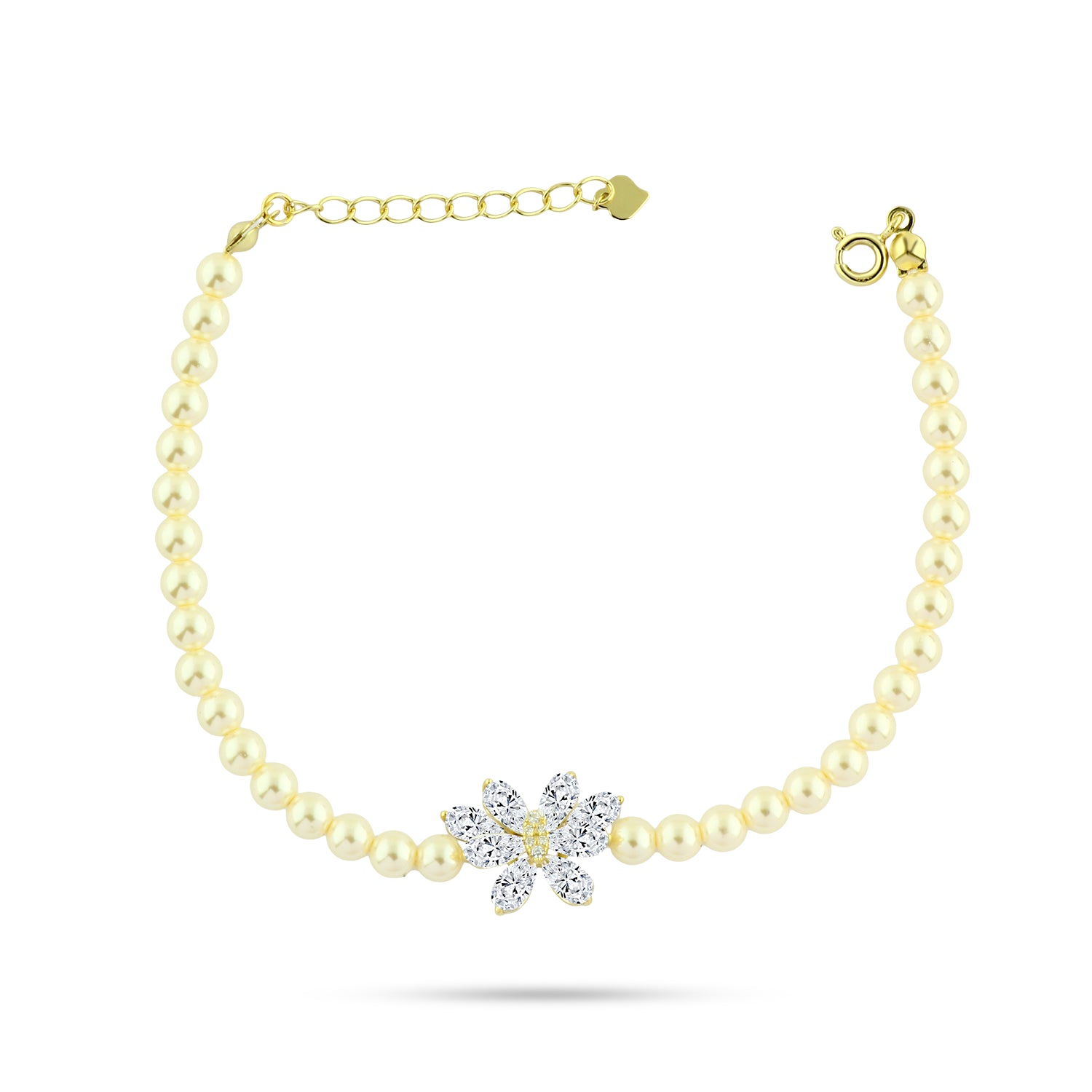 انسيال لؤلؤي و زهرة مرصّعة فضة عيار 925