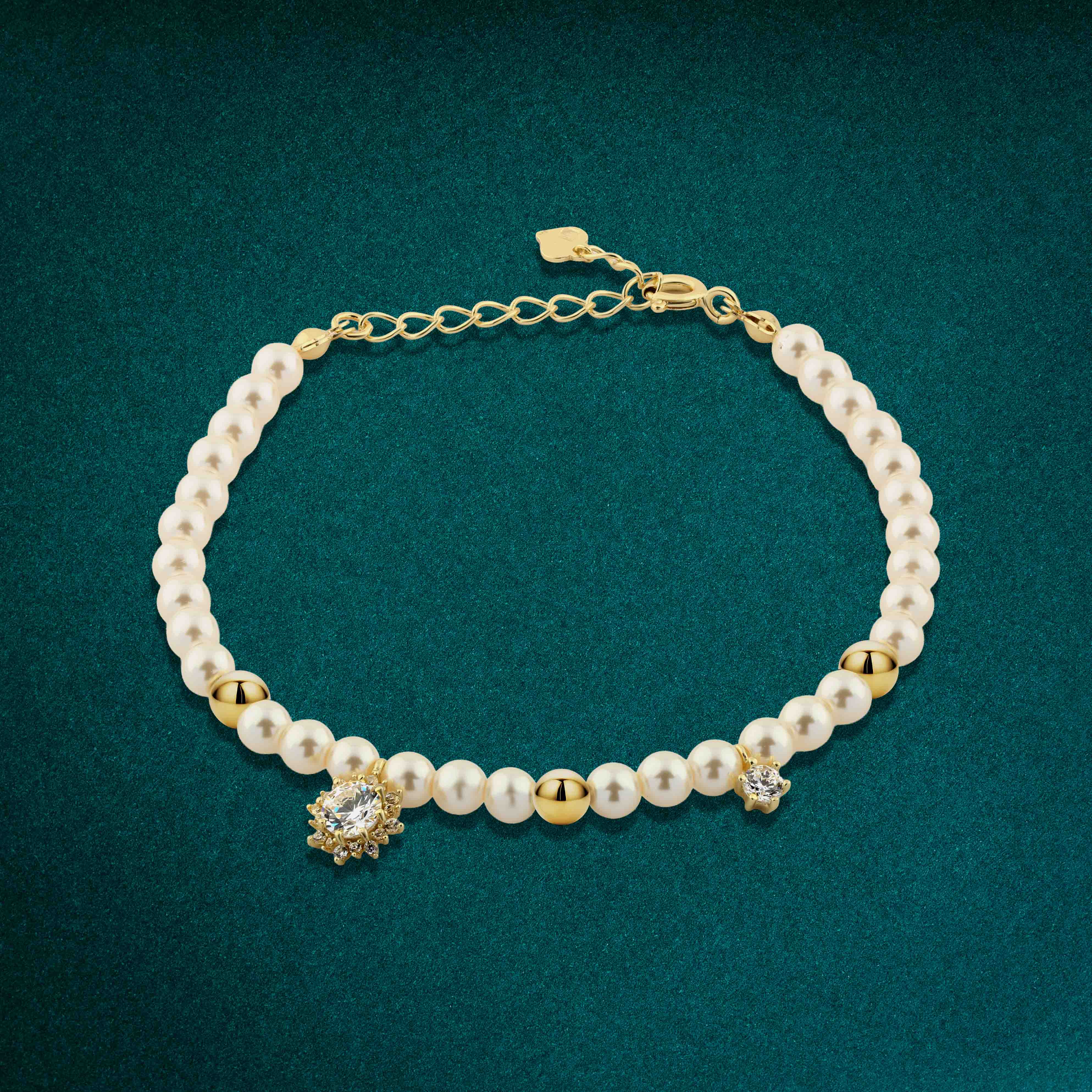 انسيال ناعم بتصميم لؤلؤ وفص مرصّع مطلي ذهب فضة عيار 925