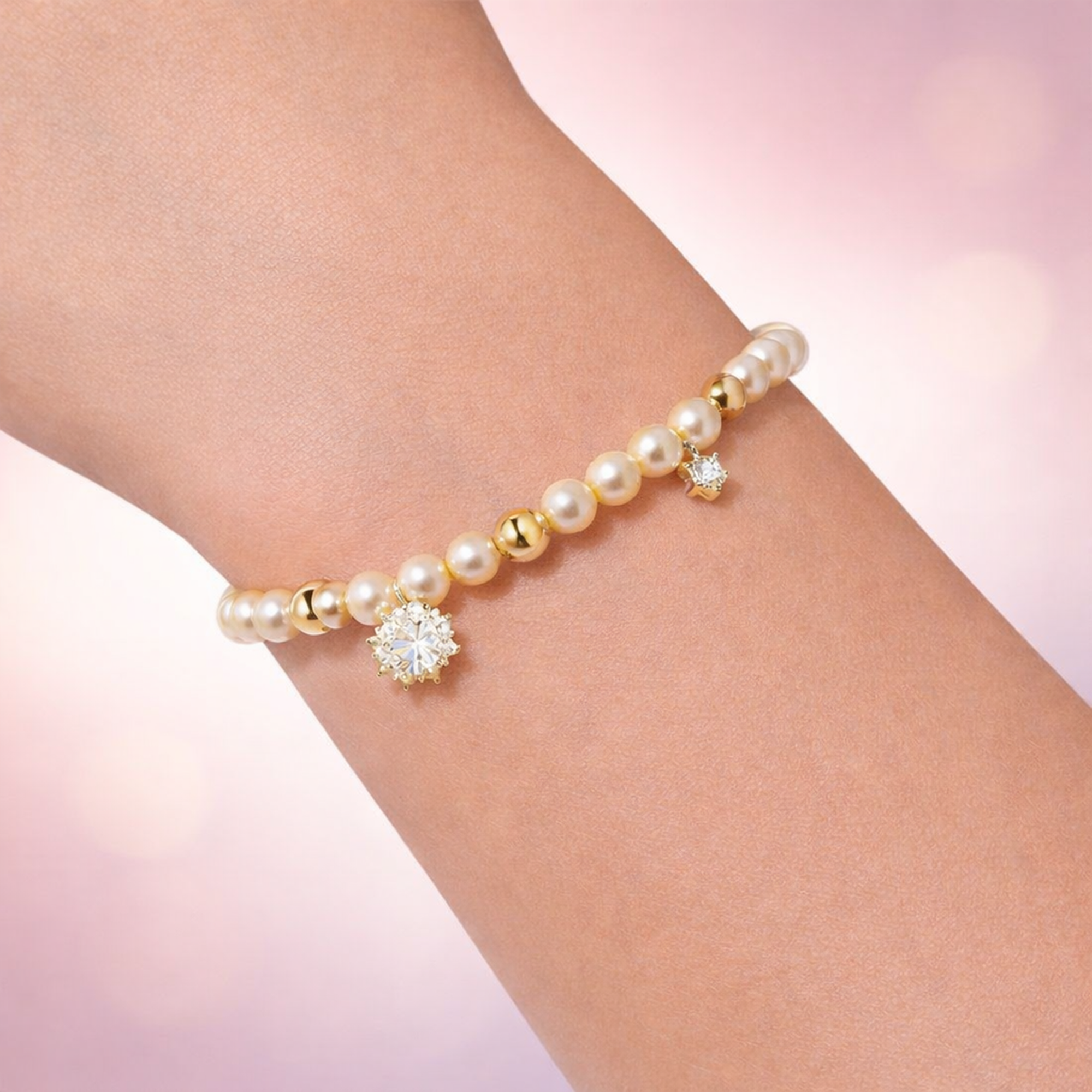 انسيال ناعم بتصميم لؤلؤ وفص مرصّع مطلي ذهب فضة عيار 925