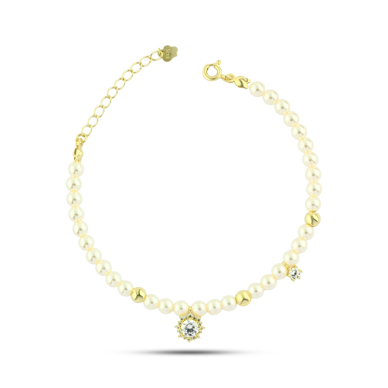 انسيال ناعم بتصميم لؤلؤ وفص مرصّع مطلي ذهب فضة عيار 925