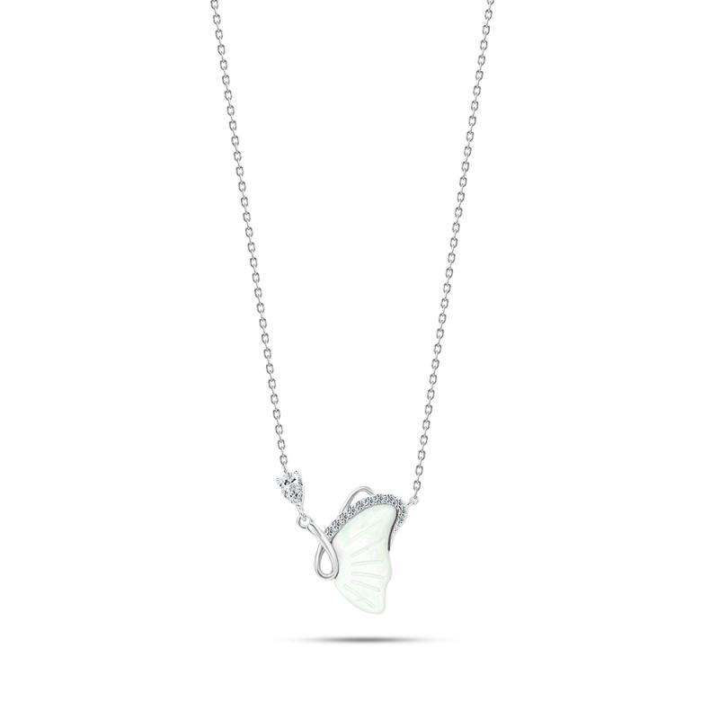 Butterfly-shaped Mother-of-Pearl Necklace, 925 Sterling Silver