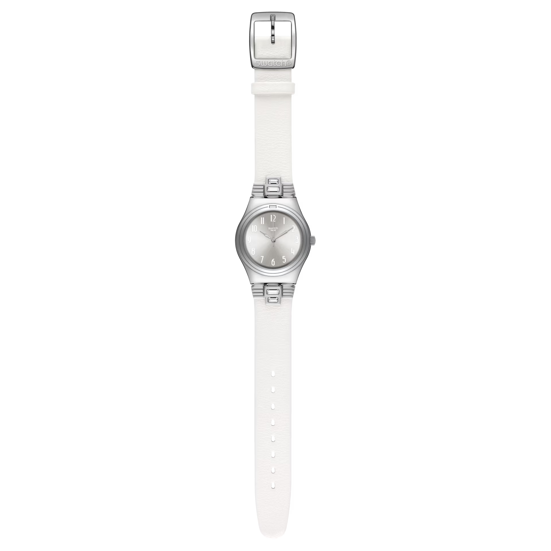 Swatch Lwd Watch White Leather Strap White Dial For Women - YLS177