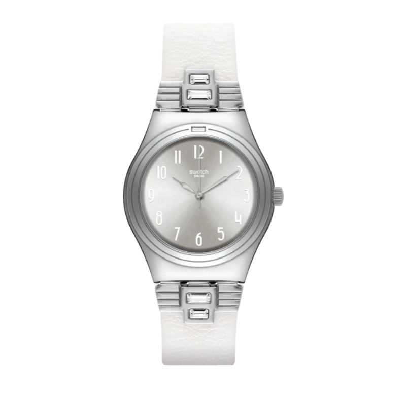 Swatch Lwd Watch White Leather Strap White Dial For Women - YLS177