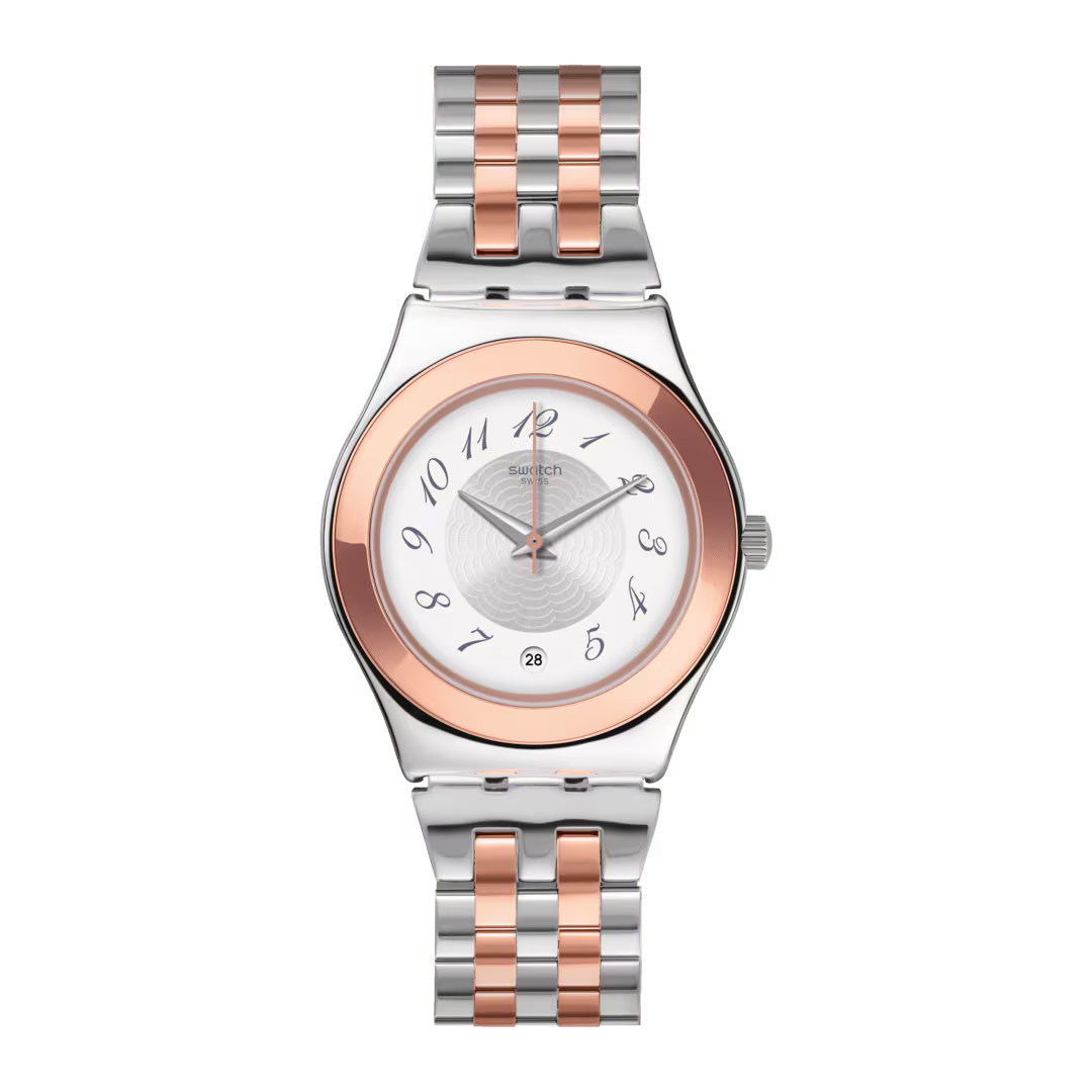 Swatch Midimix Women's Watch with Two-Tone Bracelet and White Dial - YLS454GC