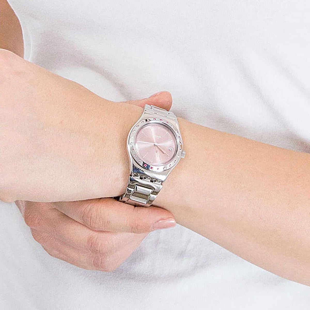 Swatch Pinkaround Crystals Stainless Steel Bracelet Pink Dial - YLS455GC