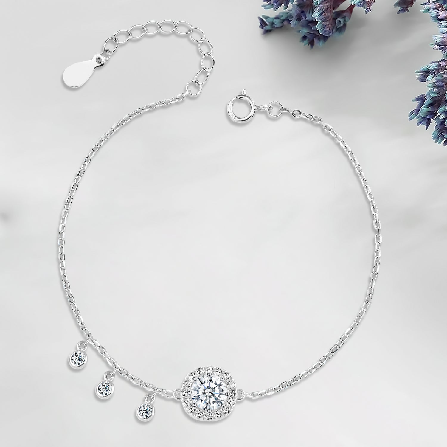 Shiny Zircon Bracelets Circular Design 925 Sterling Silver