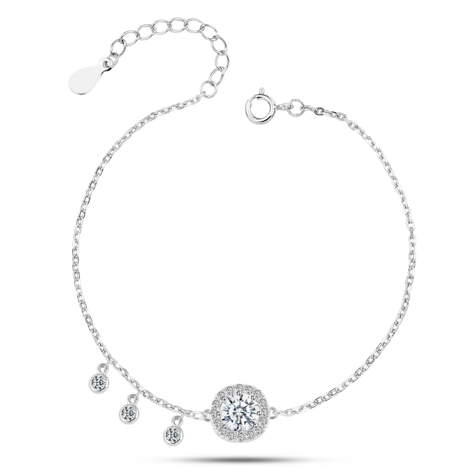 Shiny Zircon Bracelets Circular Design 925 Sterling Silver