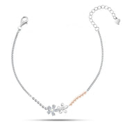 Shiny Zircon Bracelet With A Flower And Pearl Design 925 Sterling Silver
