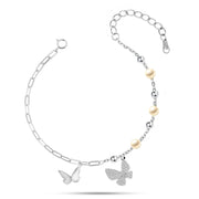 Shiny Zircon Bracelet With A Delicate Butterfly Design And Pearls 925 Sterling Silver