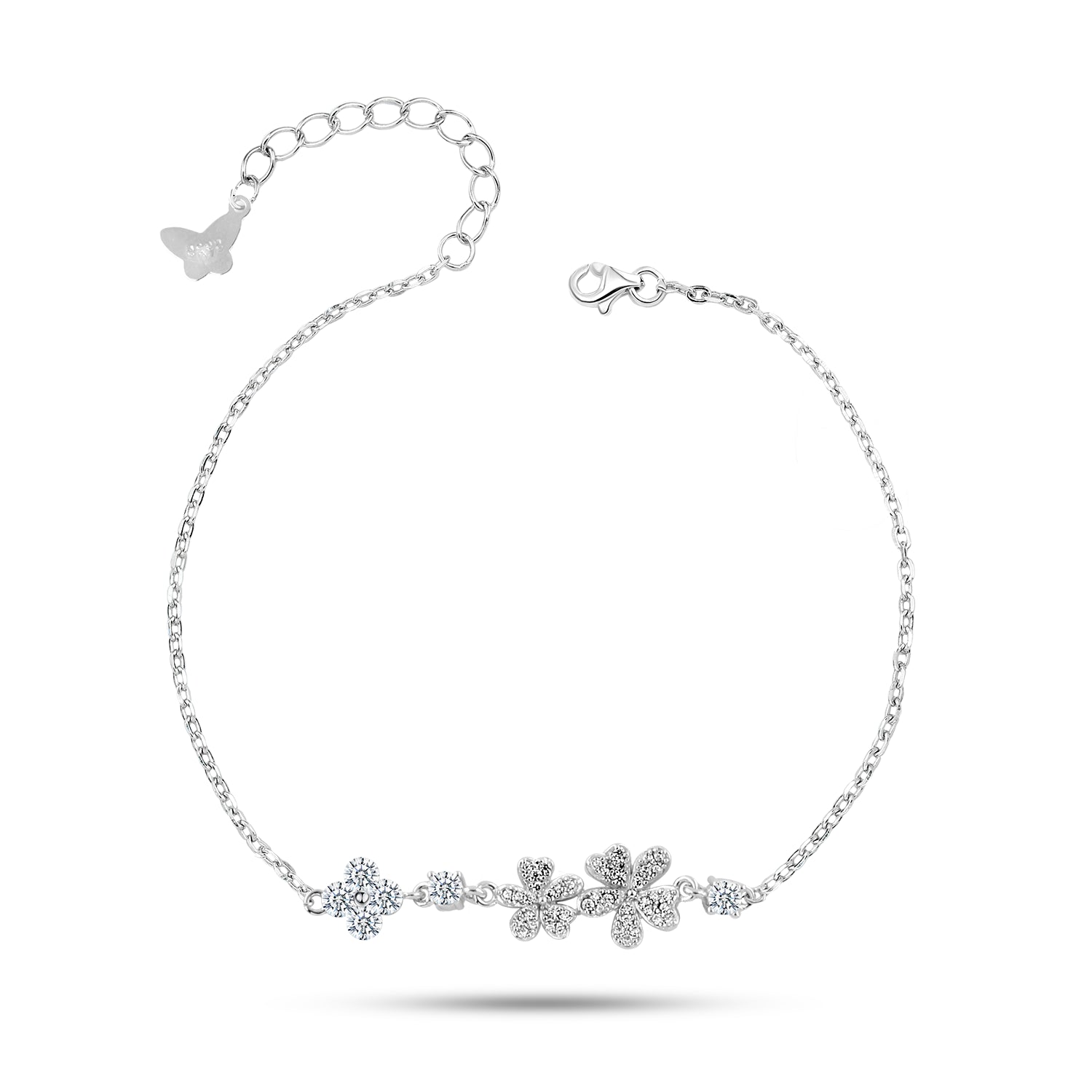 انسيال رقيق بسلسلة رفيعة وزهرات لامعة فضة عيار 925