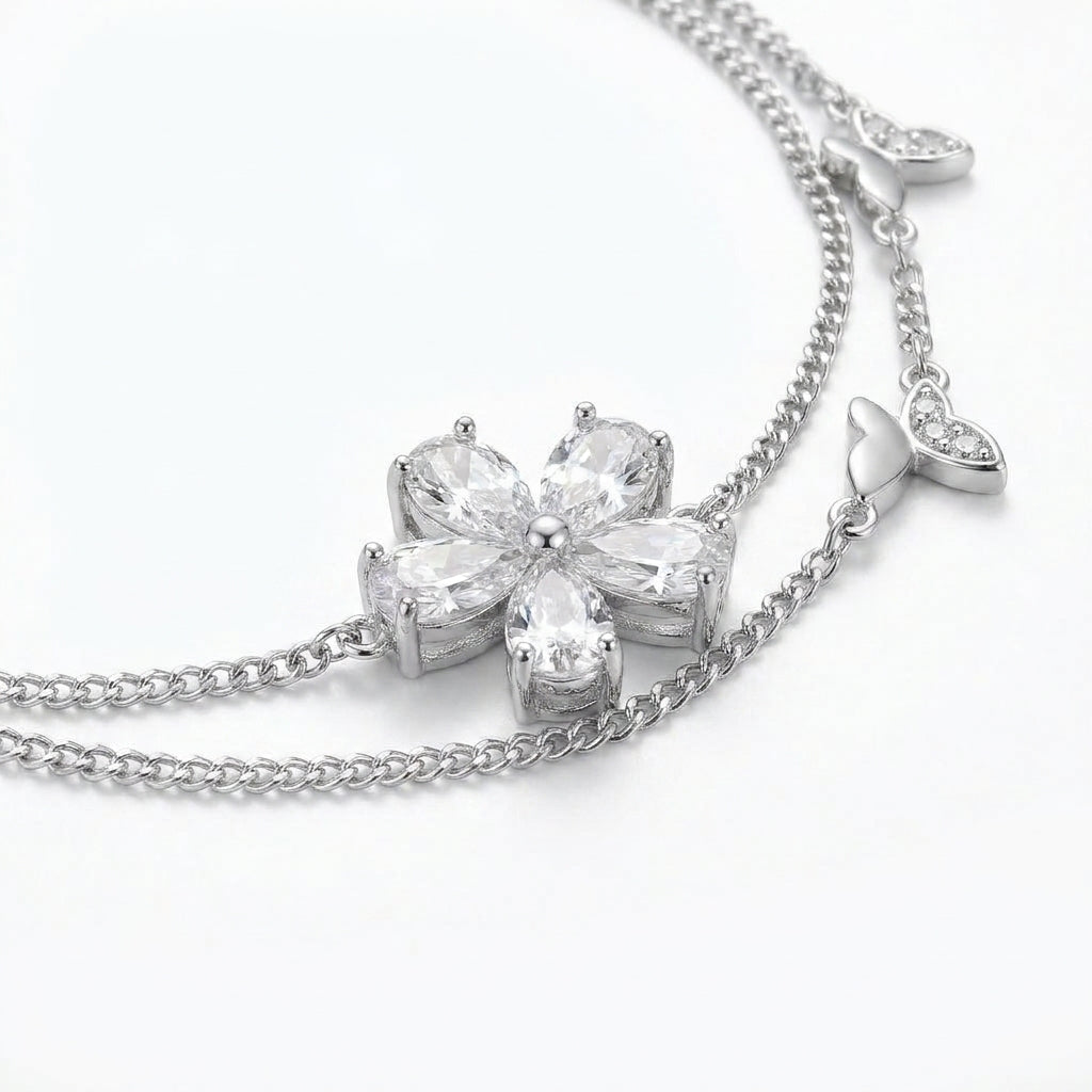 Sparkling Flower Bracelet with Dazzling Zircon Stones – 925 Silver