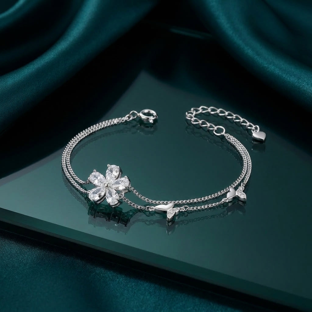 Sparkling Flower Bracelet with Dazzling Zircon Stones – 925 Silver