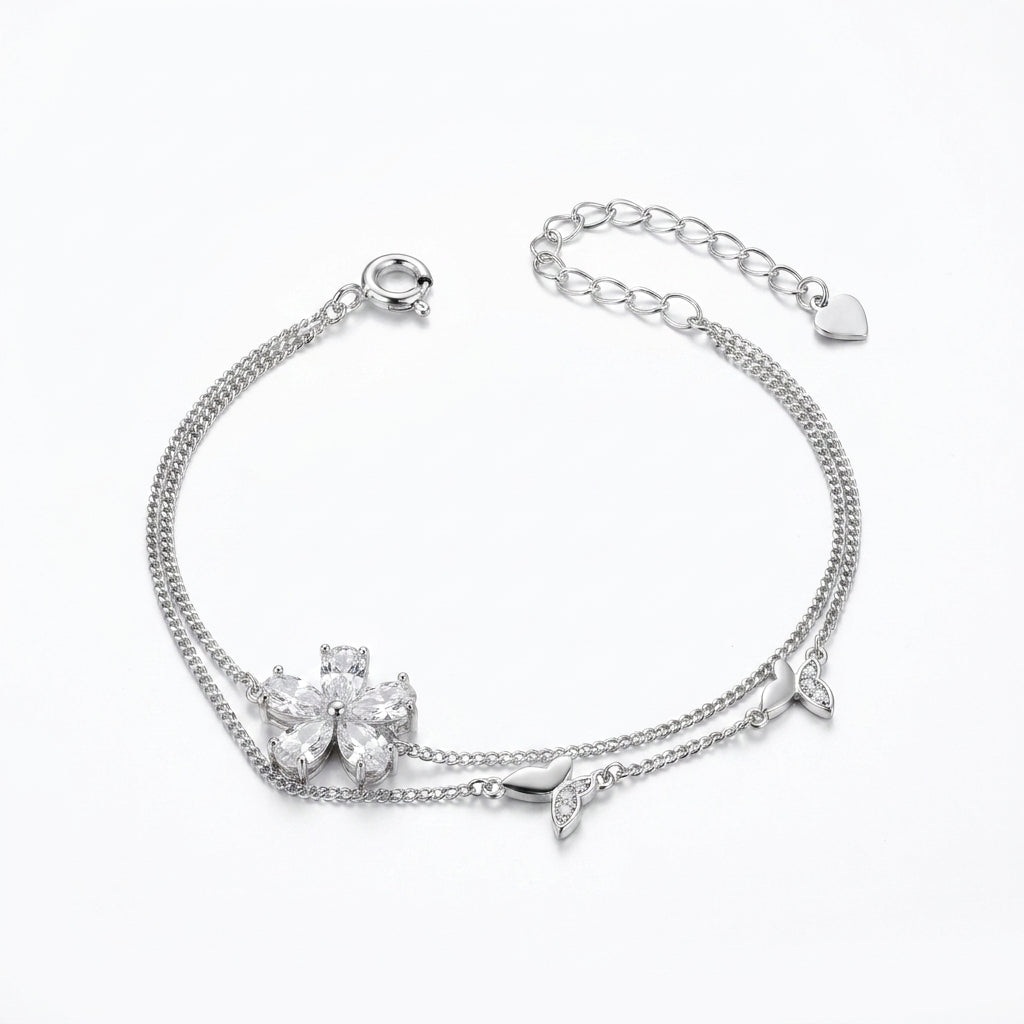 Sparkling Flower Bracelet with Dazzling Zircon Stones – 925 Silver