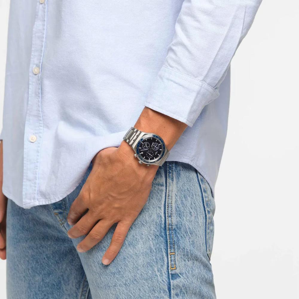 ساعة سواتش كوبالت لاجون للجنسين بسوار ستانلس ستيل - YVS496G