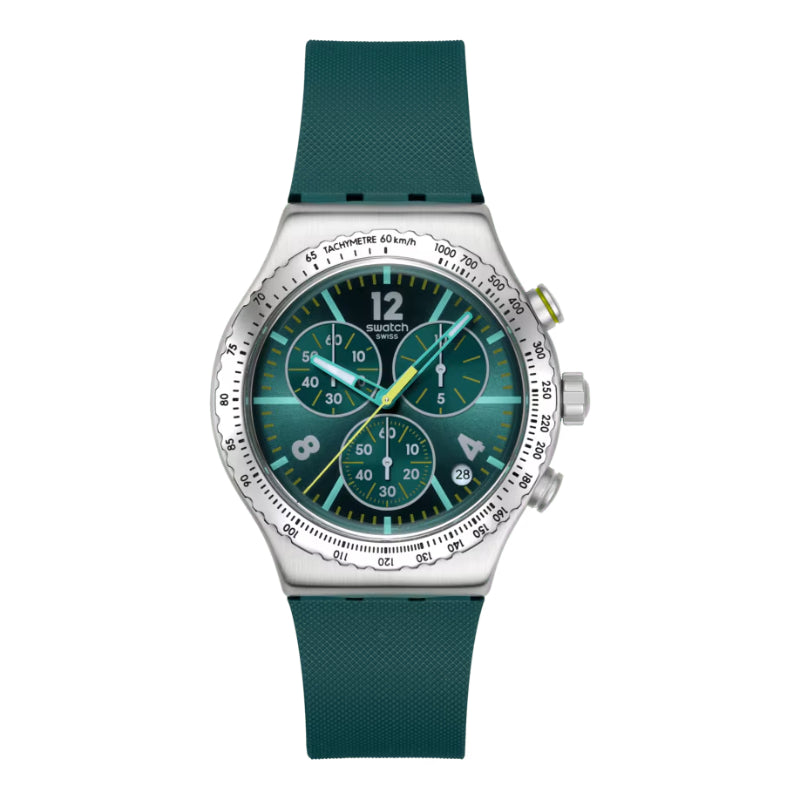 Swatch Greenshift Glow Green Rubber Band Green Dark Dial For Men - YVS535