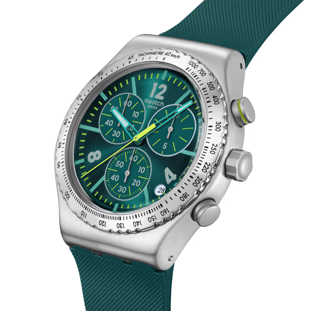 Swatch Greenshift Glow Green Rubber Band Green Dark Dial For Men - YVS535