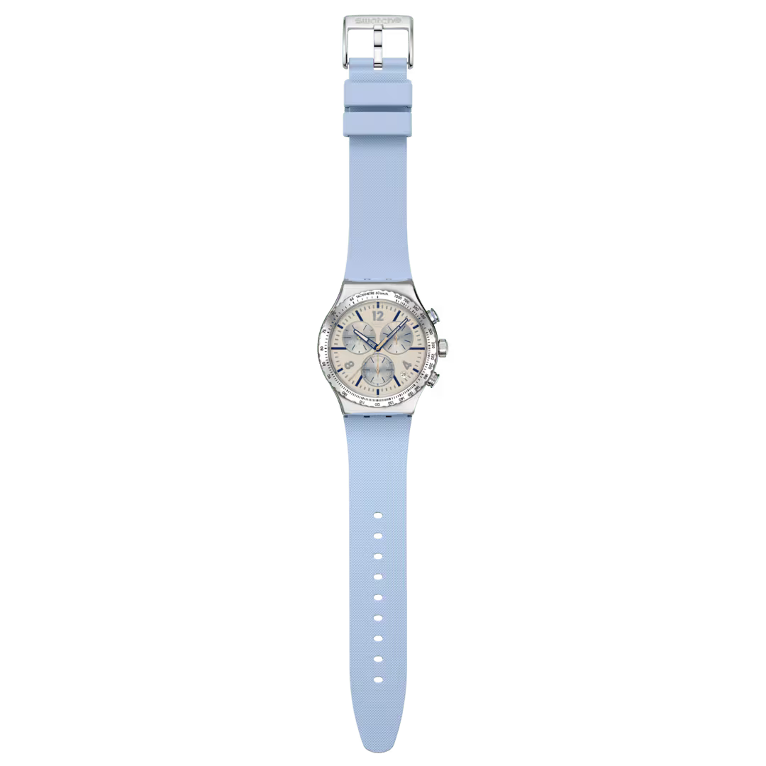 Swatch Irony Blueshift Glow Chronograph Light Blue Rubber Strap For Unisex - YVS536