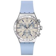 Swatch Irony Blueshift Glow Chronograph Light Blue Rubber Strap For Unisex - YVS536