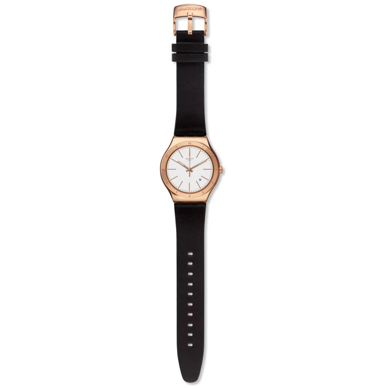 Swatch Tic-Brown Wristwatch Brown Leather Strap For Women - YWG405