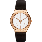 Swatch Tic-Brown Wristwatch Brown Leather Strap For Women - YWG405