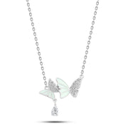 925 Silver Double Butterfly Necklace with Sparkling Stones