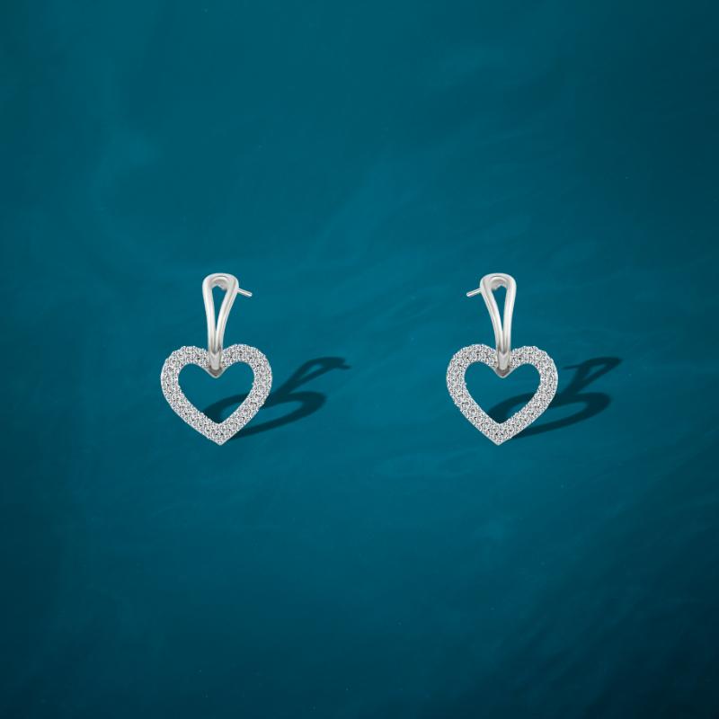 Sparkling Zircon Heart Hoop Earrings, 925 Sterling Silver