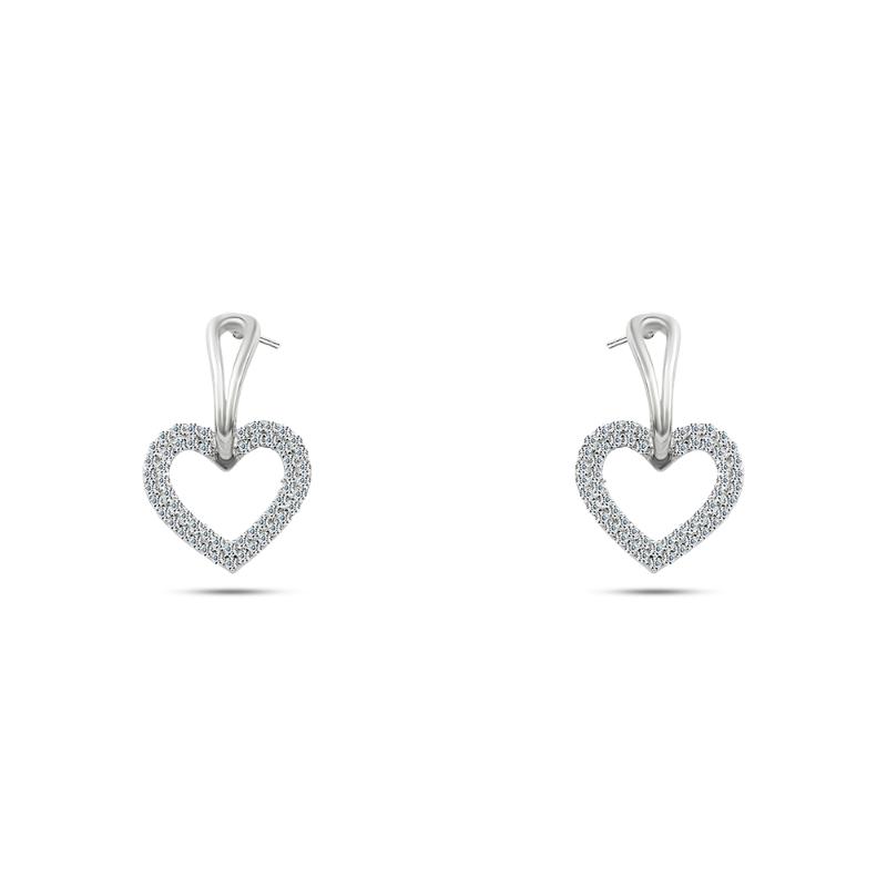 Sparkling Zircon Heart Hoop Earrings, 925 Sterling Silver