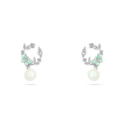 925 Sterling Silver Pearl and Shiny Zircon Earrings