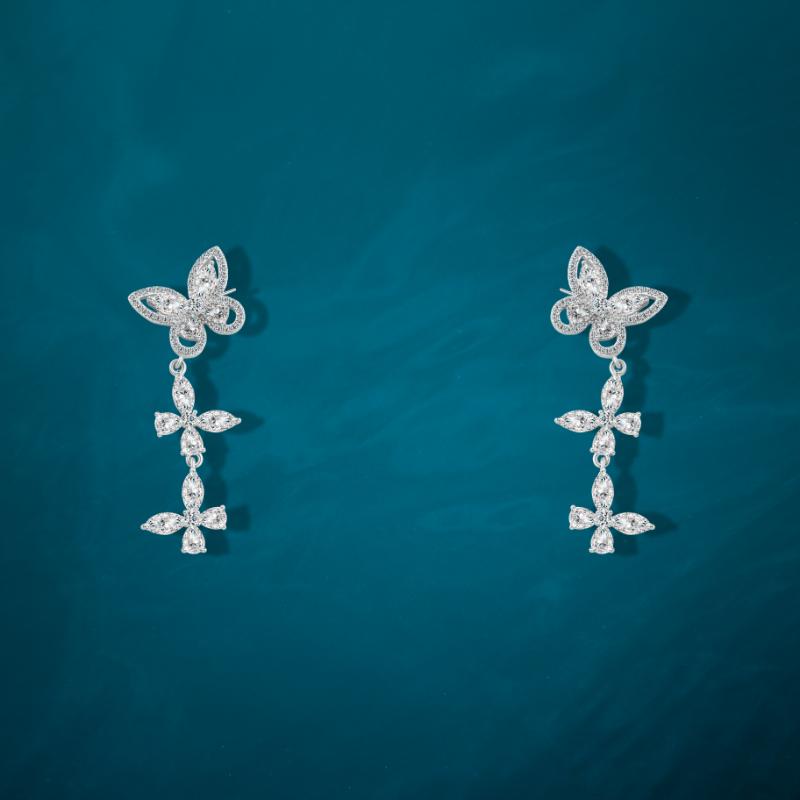 Shiny Zircon Butterfly Earring - 925 sterling silver