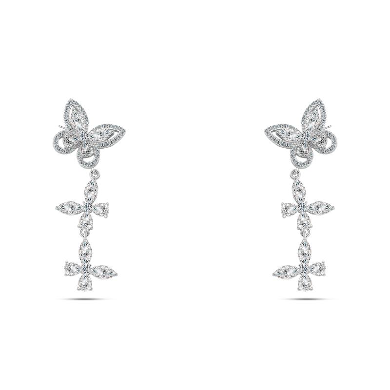 Shiny Zircon Butterfly Earring - 925 sterling silver