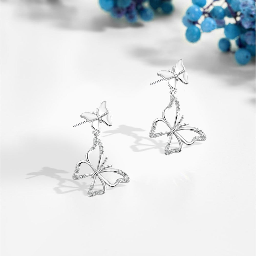 Shiny zircon Earring With Butterflies Design 925 Sterling Silver
