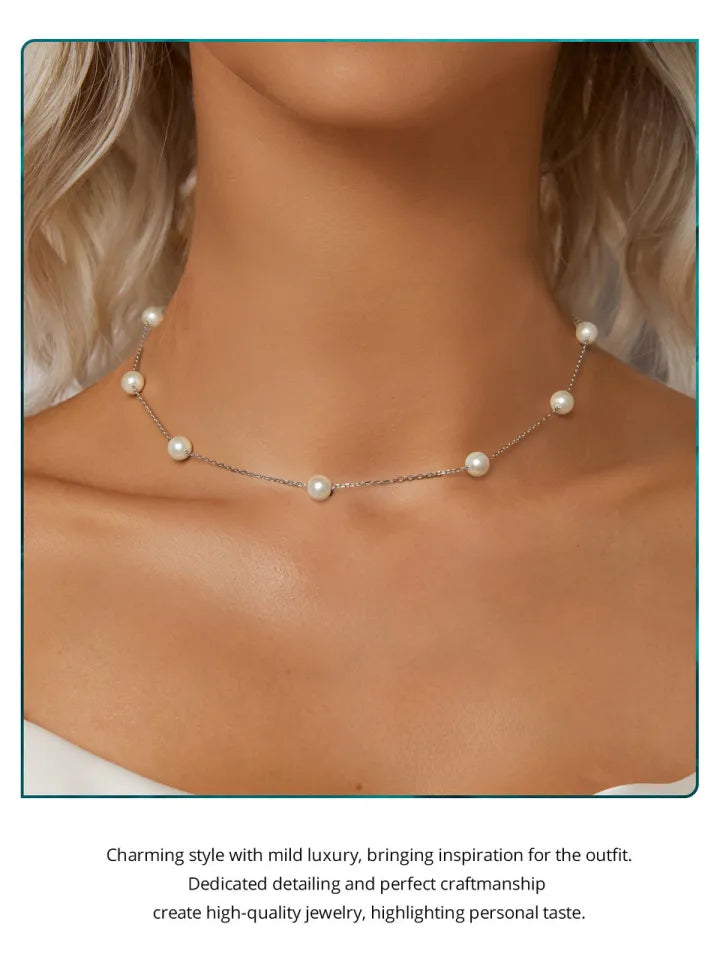 925 Silver White Pearl Necklace