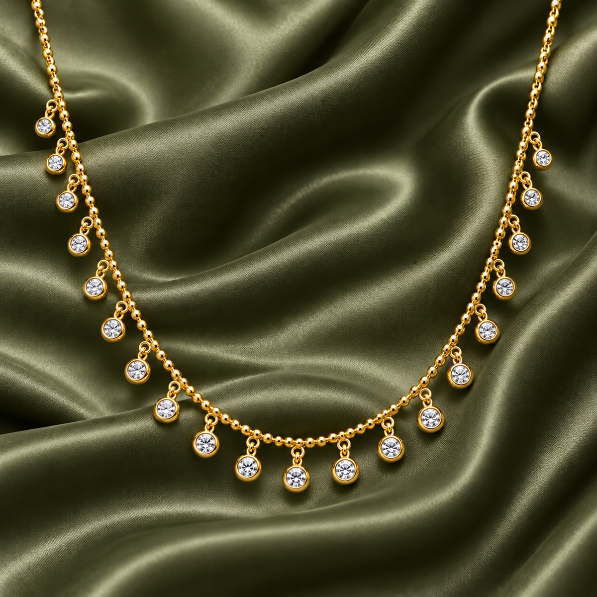 Gold-Plated Silver Necklace with Shimmering Round Drops 925 Silver