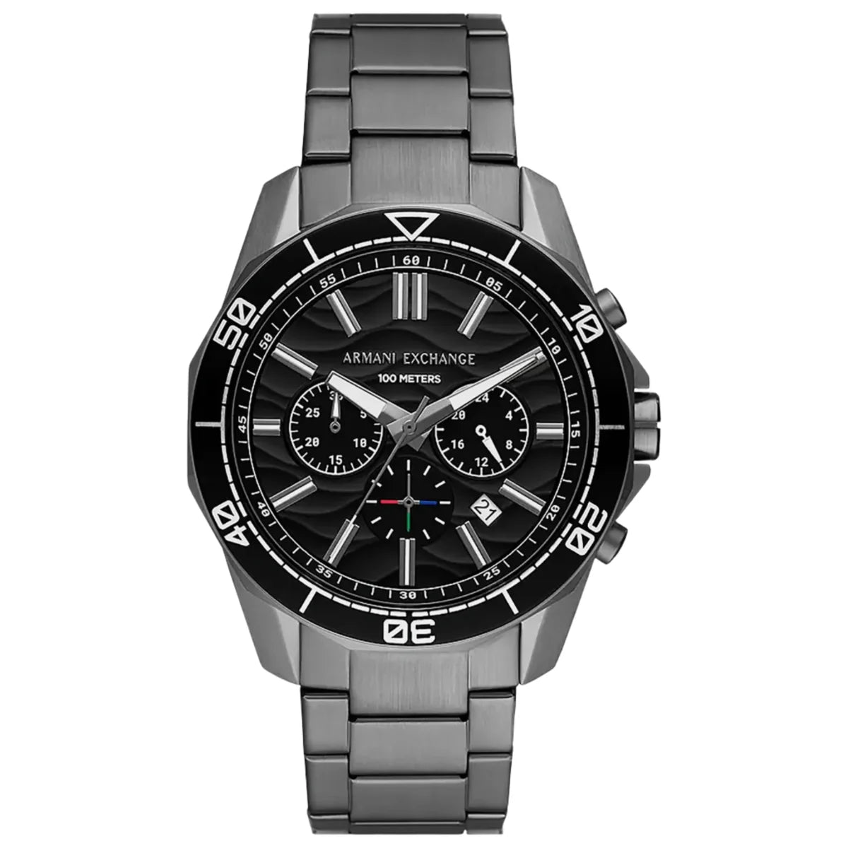 Armani Exchange Men's Chronograph Watch – Black Dial with Gray Stainless Steel Bracelet