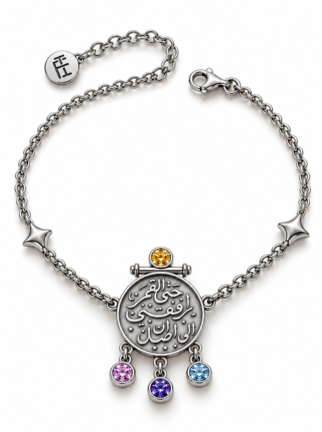“Even the Moon Accompanies Me Until I Arrive” Bracelet with Aquamarine and Rose Stones 925 Silver