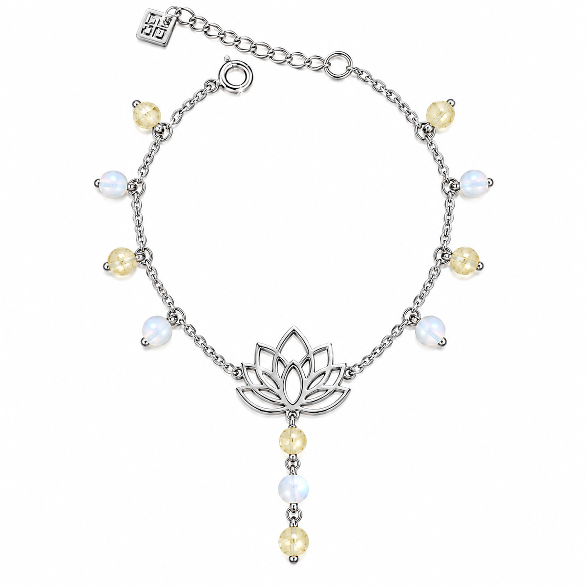 Lotus Anklet with Mother of Pearl and Natural Citrine, 925 Silver