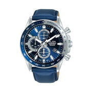 Alba Men's Active Chronograph Blue Leather Strap Blue Dial Watch AM3A29X1