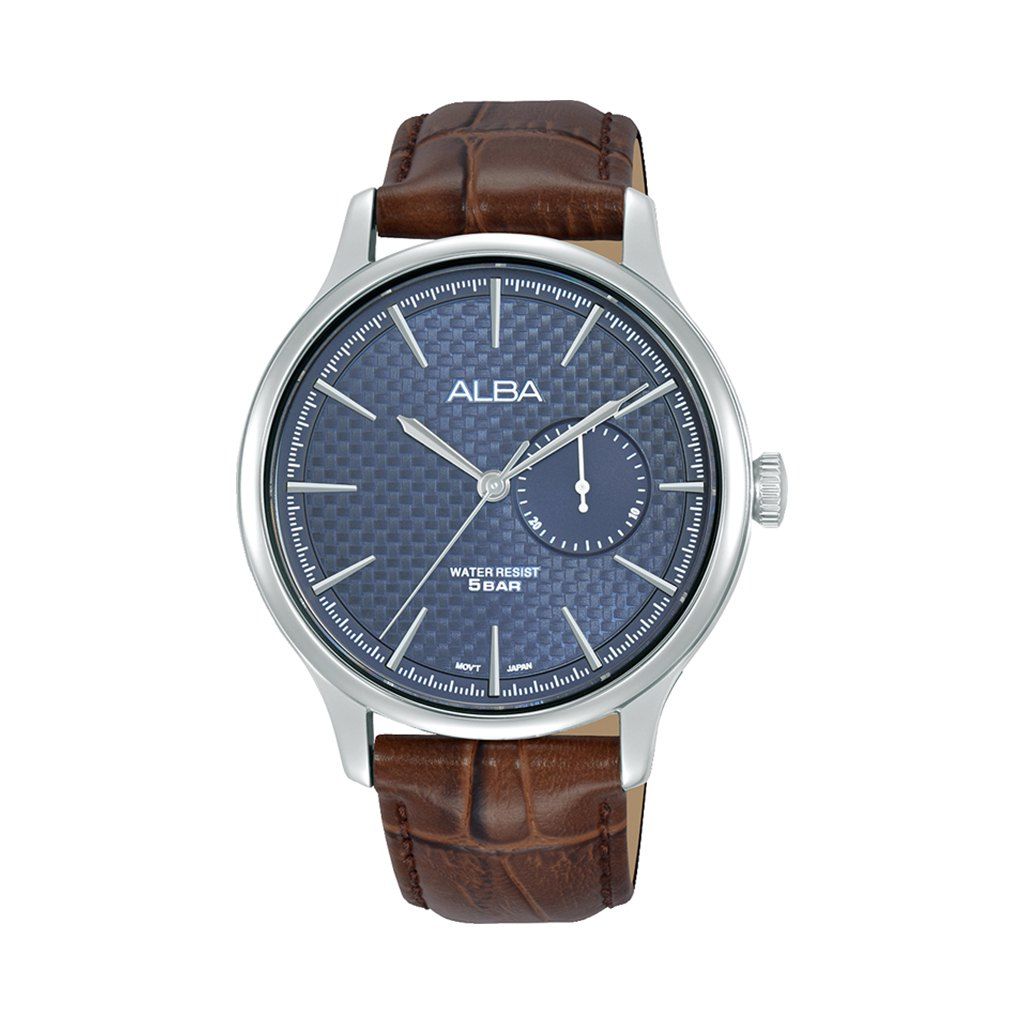 Alba Prestige Men’s Watch Brown Leather Strap Greyish Blue Dial A5B013X1