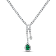 Elegant 925 Silver Necklace with a Dangling Green Stone and Zircon Halo