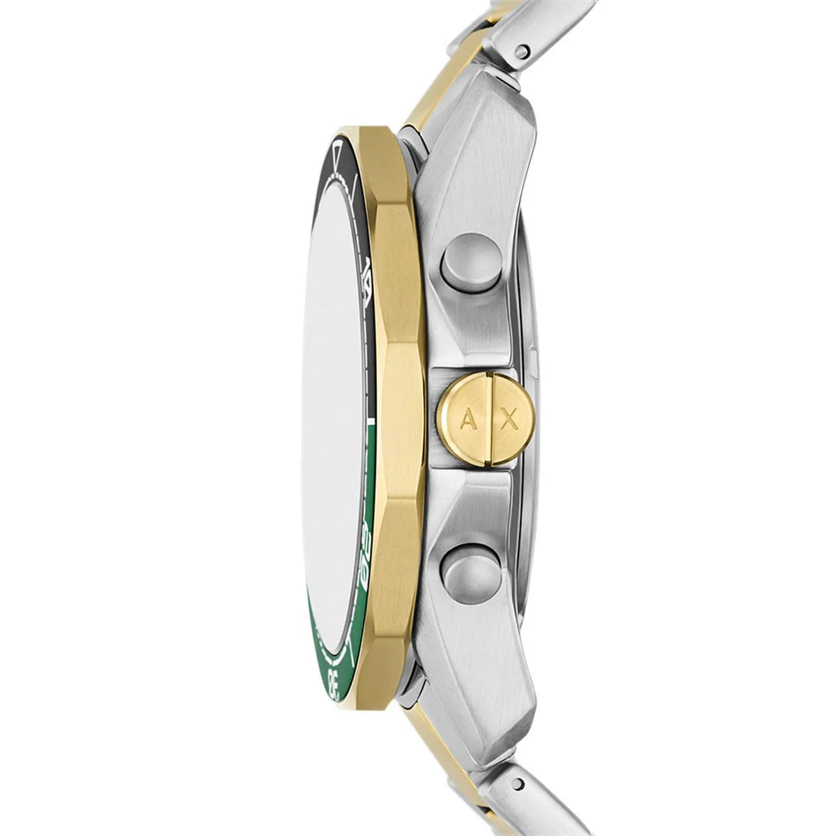 Armani Exchange Men's Chronograph Watch – Green Dial with Two-Tone Gold Stainless Steel Bracelet