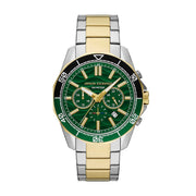 Armani Exchange Men's Chronograph Watch – Green Dial with Two-Tone Gold Stainless Steel Bracelet